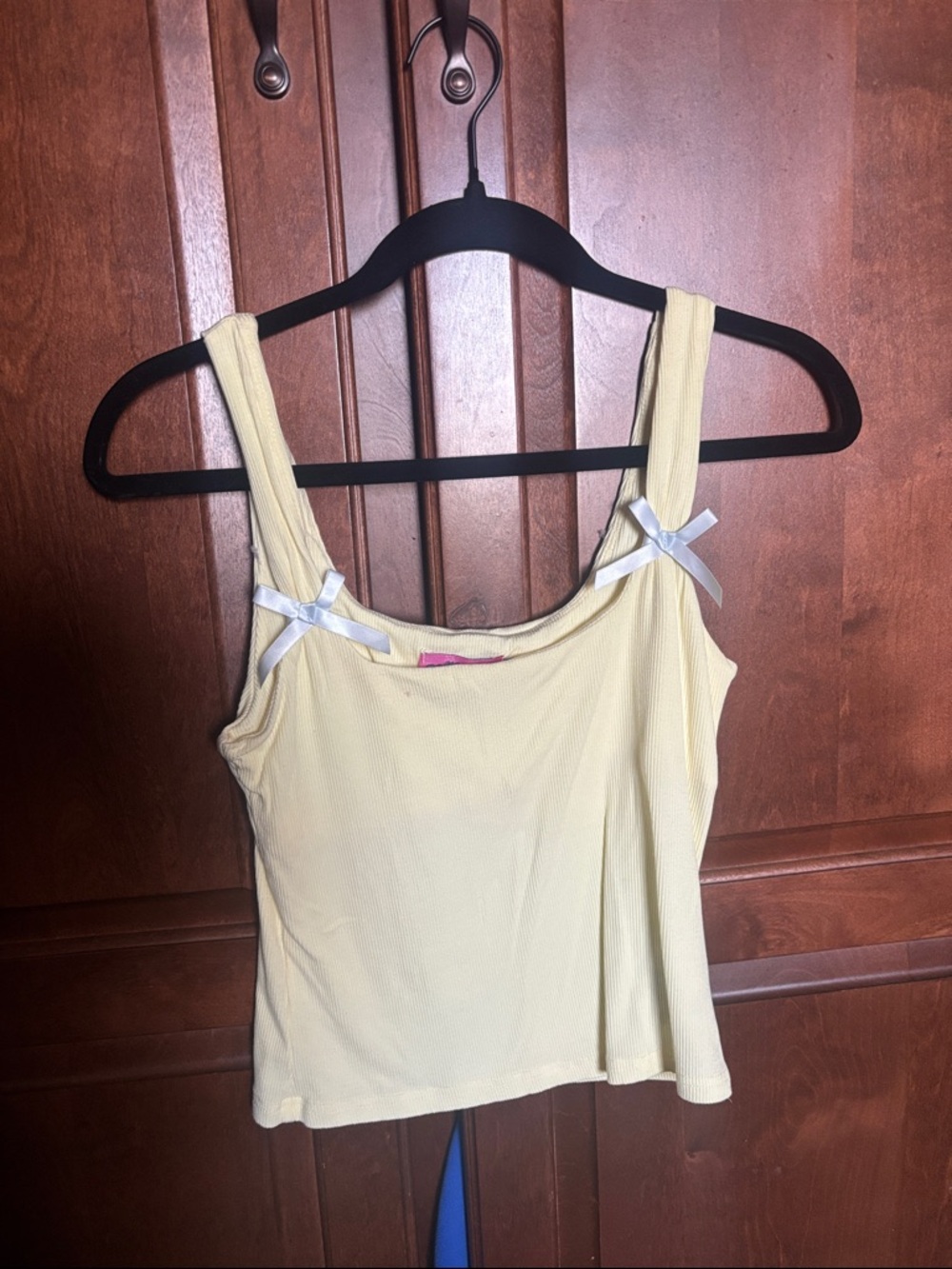 Edikted Pale Yellow Ribbed Tank Top with Bow Straps